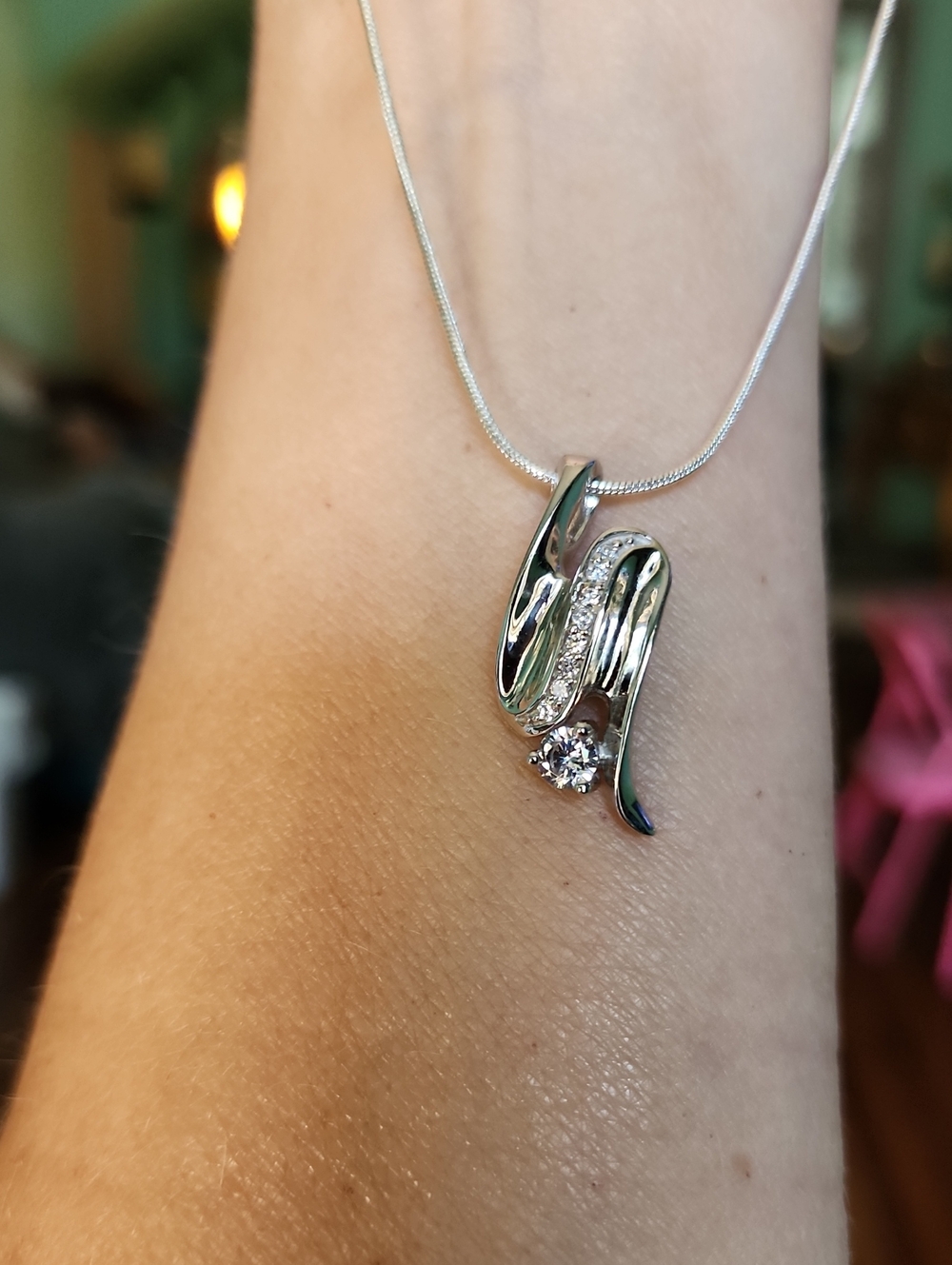Sterling Silver White Pendant Necklace with CZ Stone